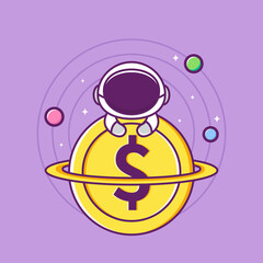 cute astronaut with gold planet coin