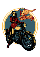 Obraz na płótnie Canvas Woman girl on motorcycle