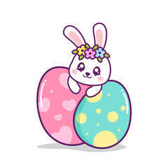 cute easter rabbit with eggs