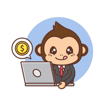 cute business monkey with laptop