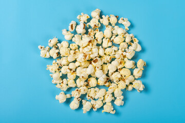 top view popcorn on a blue background