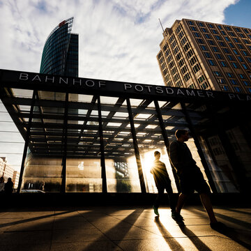 Kollhoff Tower, Deutsche Bahn Tower, Potsdamer Platz at sunset, Berlin, Germany