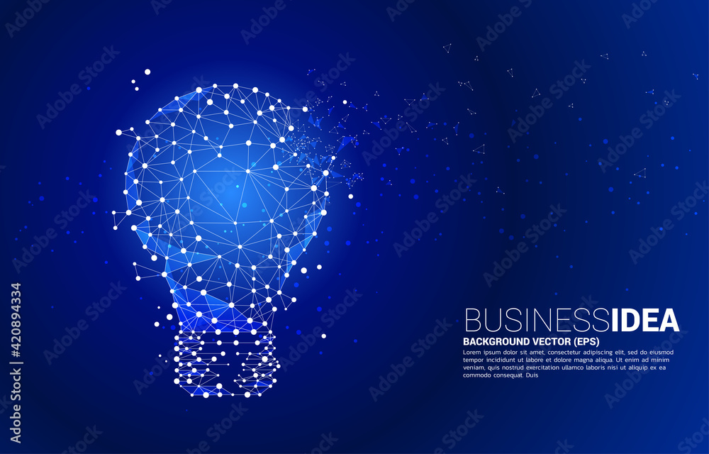 Poster vector light bulb from wireframe polygonal lines connect dot geometric sphere isolated. concept of b