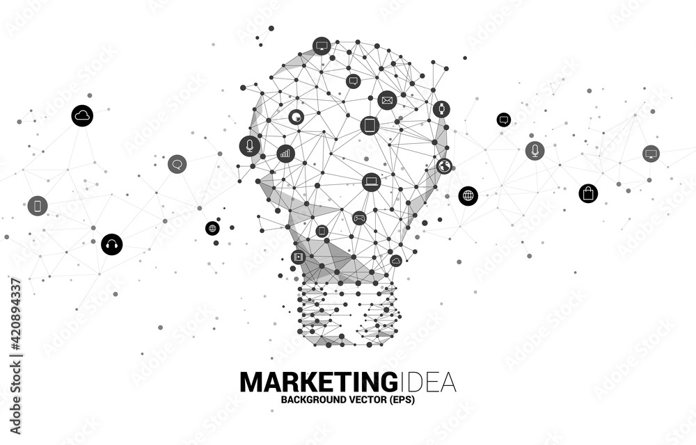 Poster Vector light bulb from Wireframe polygonal lines Connect dot Geometric sphere with marketing tool icon. Concept of business idea and marketing..