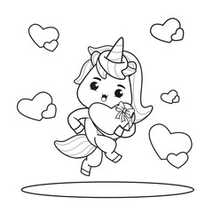Coloring Book Cute Unicorn for valentine's day