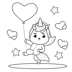 Coloring Book Cute Unicorn for valentine's day