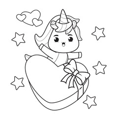 Coloring Book Cute Unicorn for valentine's day