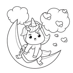 Coloring Book Cute Unicorn for valentine's day