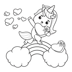 Coloring Book Cute Unicorn for valentine's day