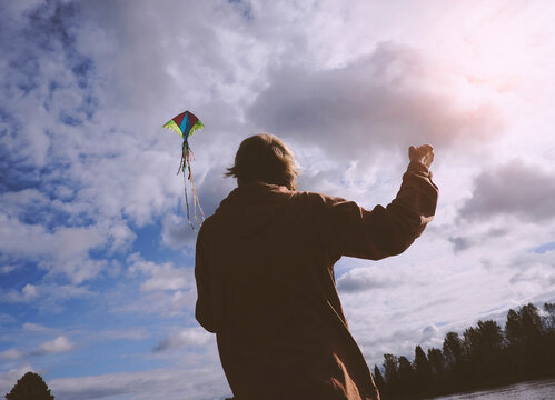 Kite flying on cloudy and windy day