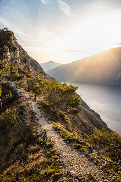 Sunrise over lake Garda from the western side - above Limone sul Garda, Lombardia, Italy