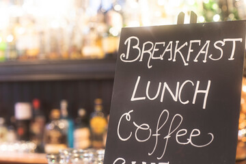 Blackboard advertising meals in pub