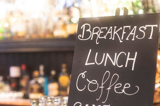 Blackboard advertising meals in pub