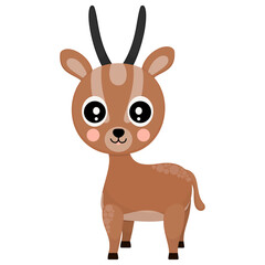 Obraz premium Cartoon cheerful baby dorcas gazelle on a white background. African cloven-hoofed animal. Vector.