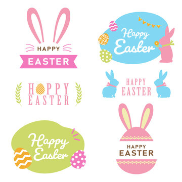 カラフルなイースターのロゴ、ラベルセット/ Colorful Easter Logo and Label Set - Vector Image