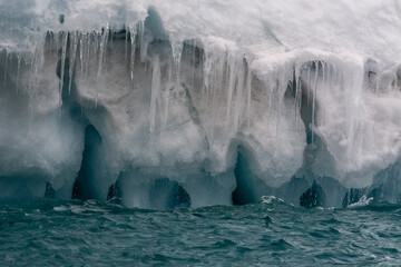 Arctic ocean ice and icicles, detail,  Brasvellbreen, south of Austfonna ice cap, Nordaustlandet, Svalbard, Norway
