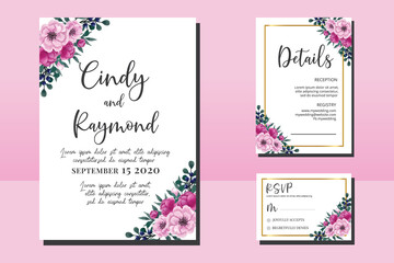 Wedding invitation frame set, floral watercolor hand drawn Peony Flower design Invitation Card Template
