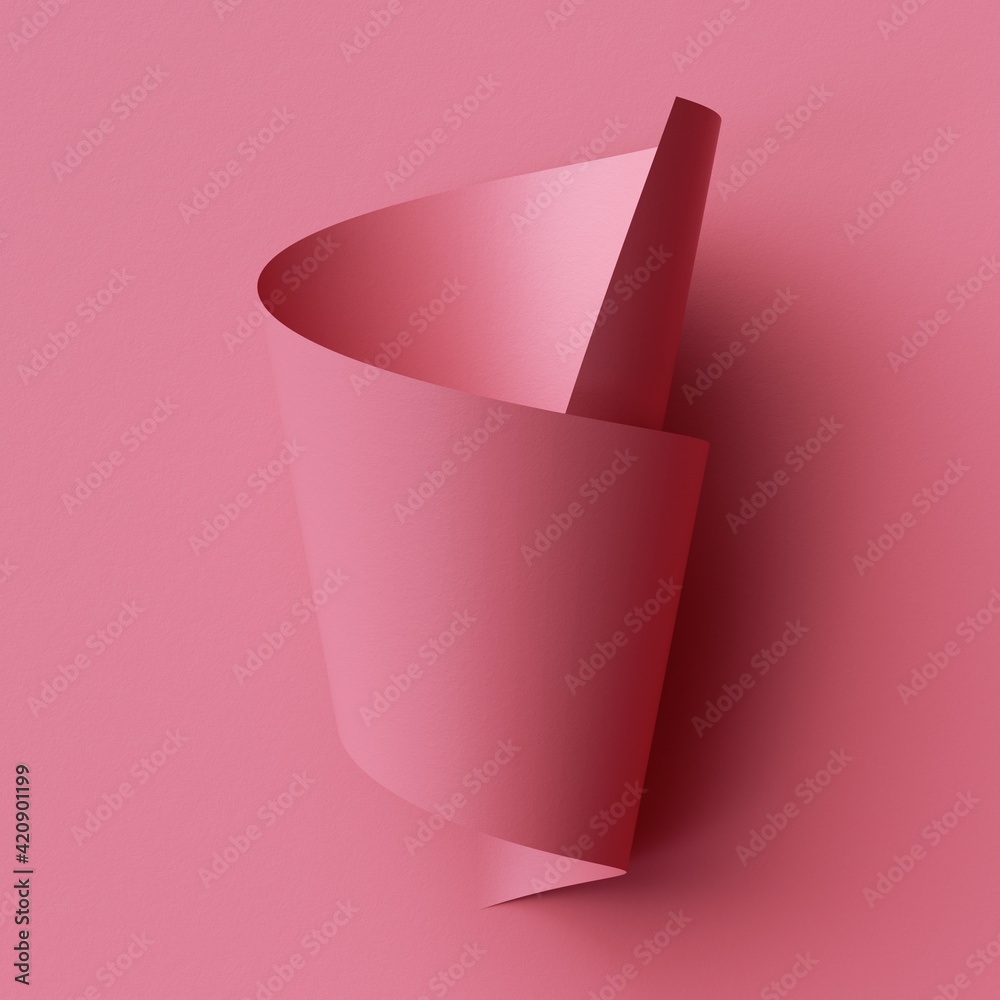 Wall mural 3d render, abstract fashion pink background with paper roll