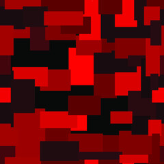 Red and black chaotically located rectangles. Abstract seamless camouflage pattern. Vector.