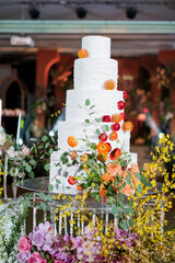 Beautiful wedding cake with blur background