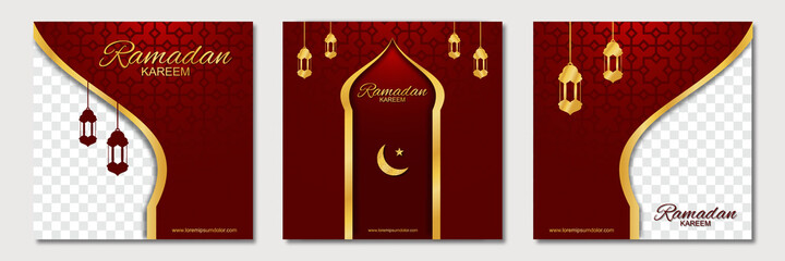 Set of ramadan square banner template design with a place for photos. Suitable for social media post, instagram and web internet ads. Vector illustration