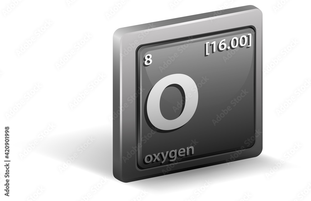 Sticker Oxygen chemical element. Chemical symbol with atomic number and atomic mass.