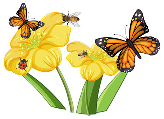 Close up of butterfly with flowers isolated