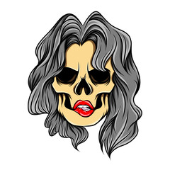 The art work of the gloomy girl skull with the short curly hair