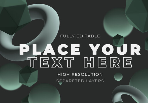 Antigravity Green Geometric Shapes Floating in Dark Gray Space Mockup