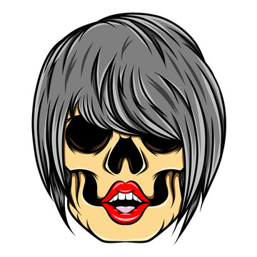 The glossy hand drawn of the women skull with the edgy pixie cut