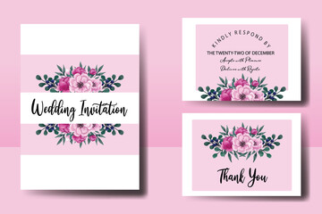 Wedding invitation frame set, floral watercolor hand drawn Peony Flower design Invitation Card Template
