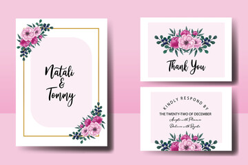 Obraz premium Wedding invitation frame set, floral watercolor hand drawn Peony Flower design Invitation Card Template 