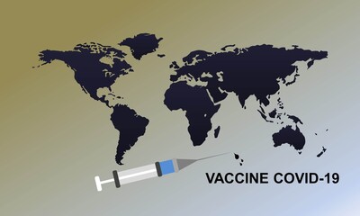 Illustration of world map for vaccine covid-19. Medical concept.
