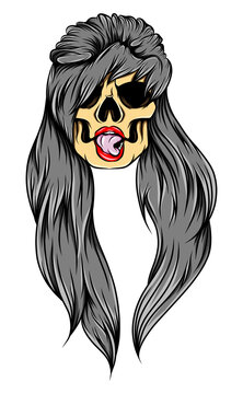 The art work of the women skull with the half hair comb hair style