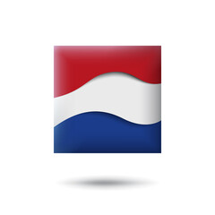 Netherlands, denmark flag icon in the shape of square. Waving in the wind. Abstract waving dutch flag. Paper cut style. Vector symbol, icon, button