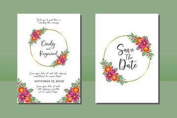 Wedding invitation frame set, floral watercolor hand drawn Dahlia Flower design Invitation Card Template
