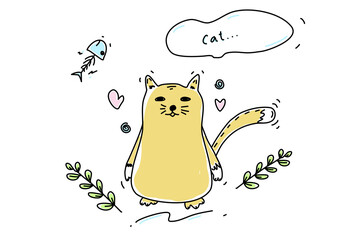 Hand draw stoke outline cat design doodle art cartoon character pet simple drawn cute doodle line art
