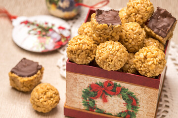 Rice krispie treats in a gift box.