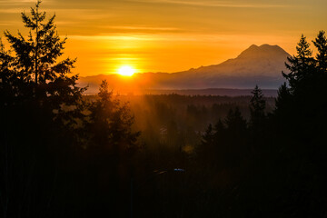 Obraz premium Mt Rainier Sunrise at Overlook Park 