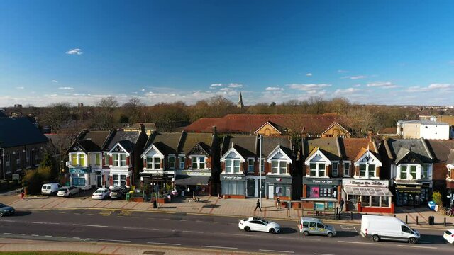 SUNSET OF EUROPEAN VILLAGE, UK DRONE VIEW