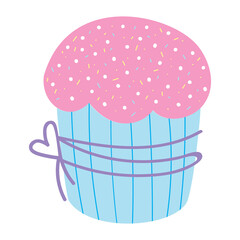 Holiday cupcake on a white background.Easter or birthday cake. Flat cartoon illustration 