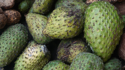 Heaps of soursop fruit in the Indonesian market