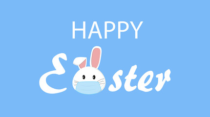 Happy easter vector. A bunny wears a surgical protective mask.