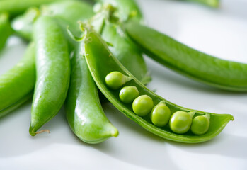 Snap peas on a white background
