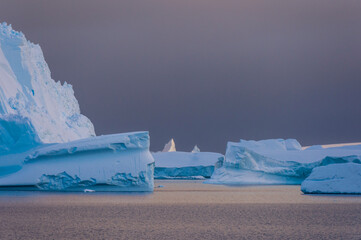 Icebergs under stormy sky, Lemaire channel, Antarctica