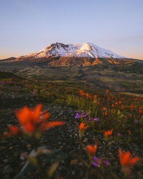 Sunset over Mount St Helens National Monument, Washington, USA