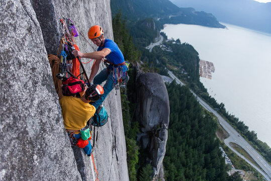 Big wall climbing with portaledge, Squamish, British Columbia, Canada