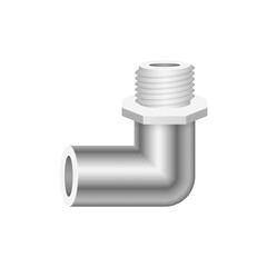 PVC plastic pipe fitting vector design isolated on white background. 90 degree elbow with slip socket and male thread. For pipeline system, plumbing, sewage, drainage, waste, vent and water supply.