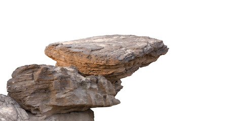 Cliff stone located part of the mountain rock isolated on white background.Clipping path. - Powered by Adobe