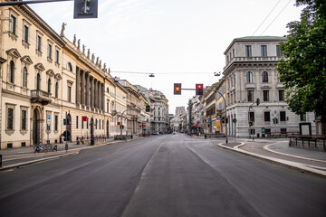 Empty streets in the city of Milan during the Corona Virus lockdown period